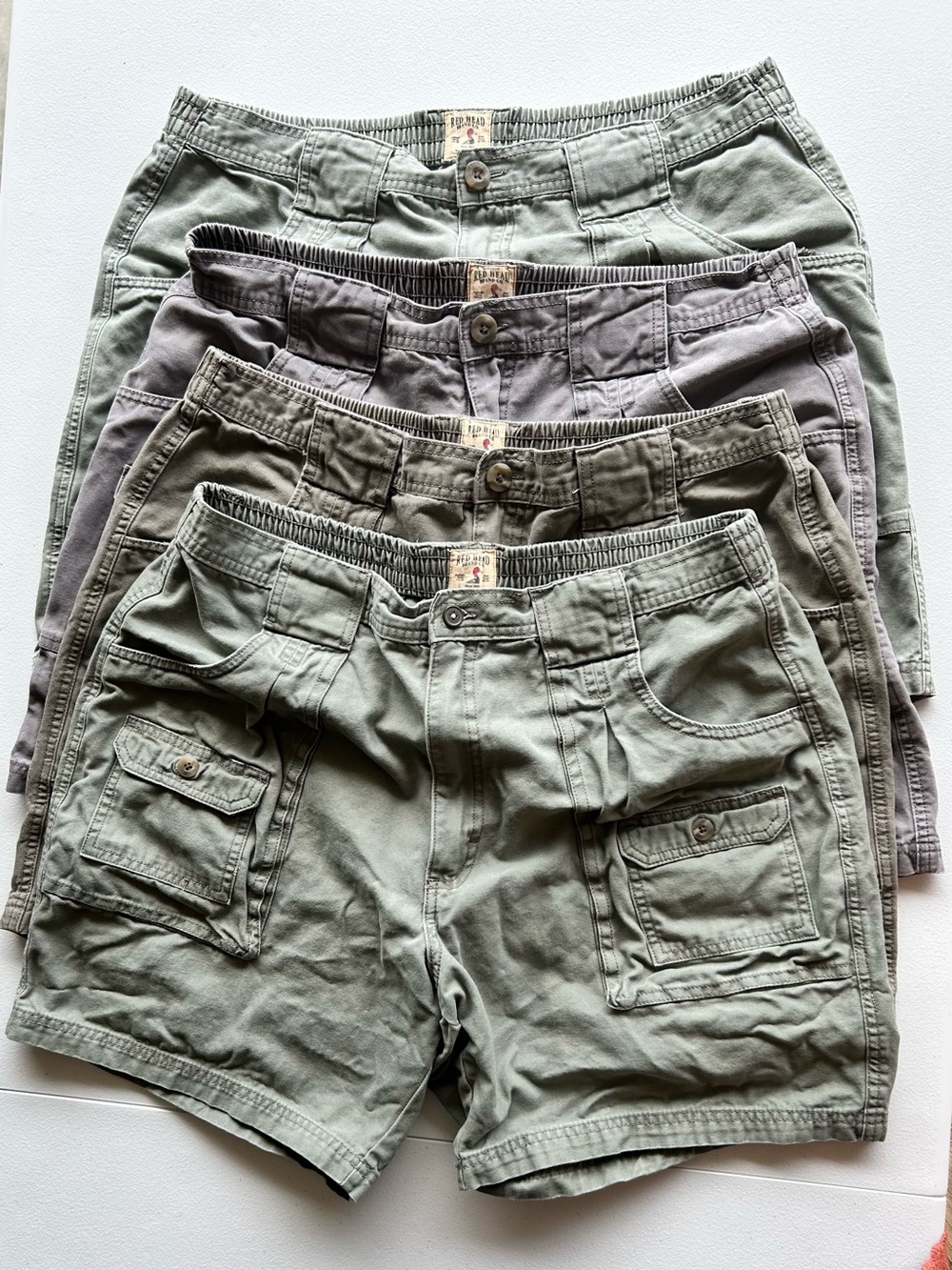 RedHead Men's 100% Cotton Elastic Waist Cargo Shorts Lot of 4 Pack Size 38